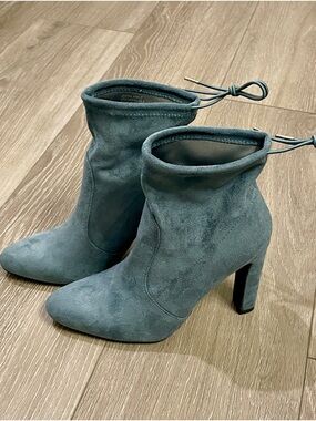 JustFab Slate Teal Suede Block Heel Ankle Boots